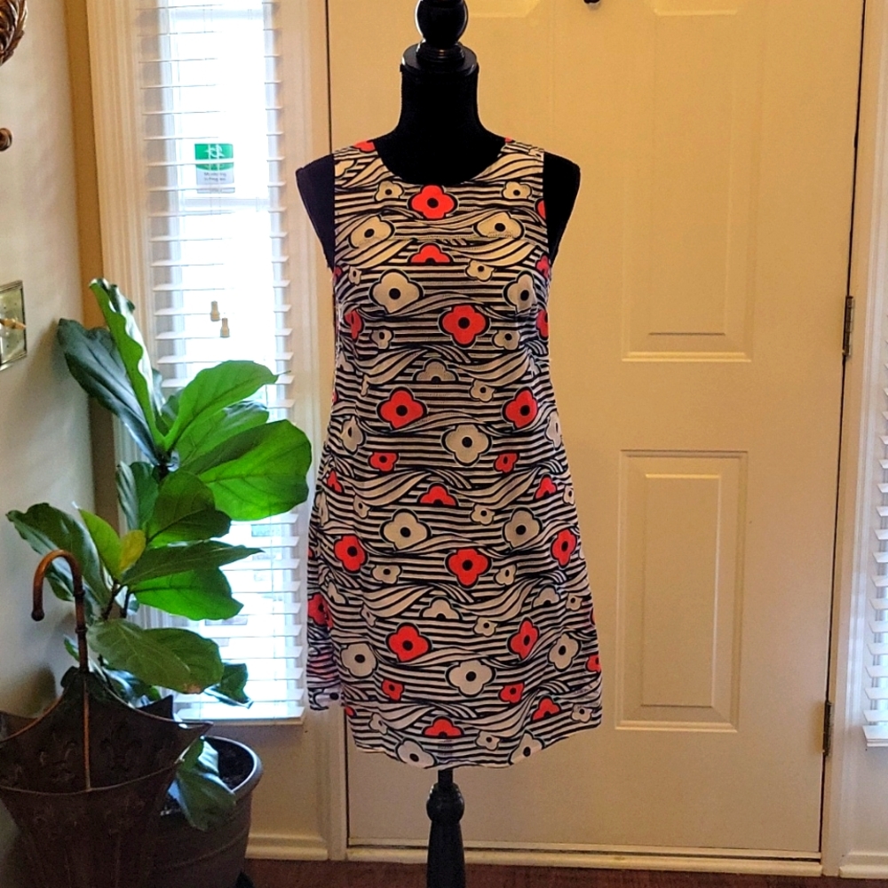 Kaari Blue navy  white red floral stripe lace sleeveless dress POCKETS sz 2 NEW…